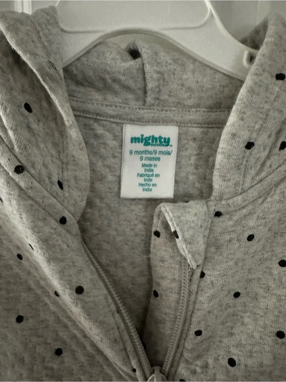 Gray Polka Dot Hooded One-Piece